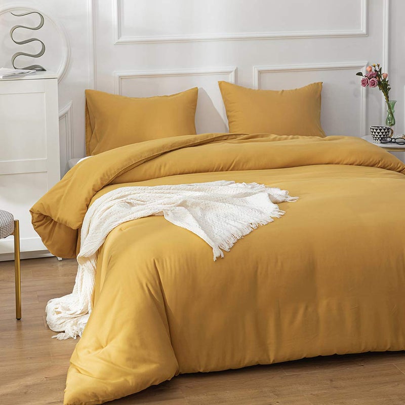 CLOTHKNOW Mustard Yellow King Size Comforter Set 3Pcs Yellow Bedding Comforter Sets Soft All Season Cozy Turmeric Comforter with 2 x Pillow Cases - Image 2